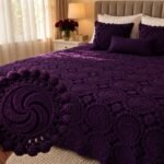 Dark Violet Textured Spiral Motif Crochet Blanket Pattern