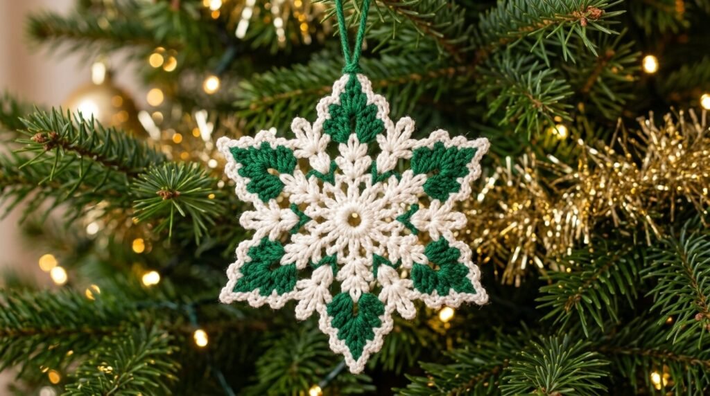 Peppermint Frost Snowflake Ornament Crochet Pattern