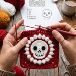 Red Sugar Skull Crochet Granny Square – Step-by-Step Halloween Crochet Pattern