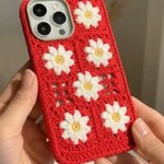 Crochet iPhone 18 Pro Max Case with Floral Motifs — Red Edition