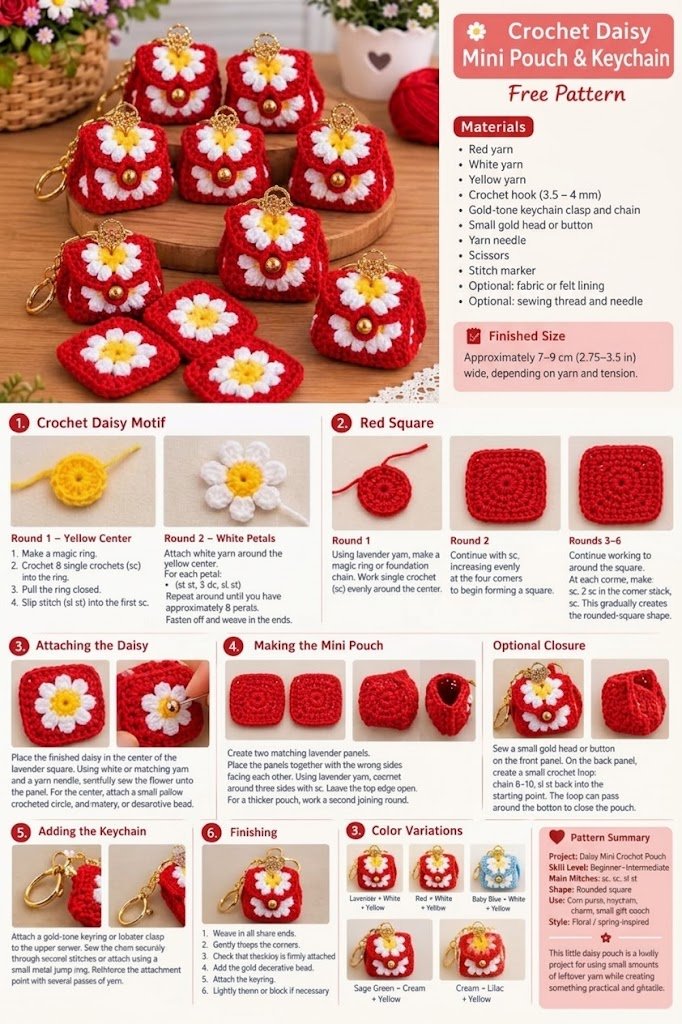 Free Crochet Daisy Pouch Pattern