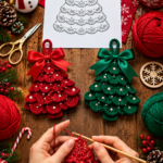 Elegant Ruffled Crochet Christmas Tree Ornaments in Red and Green