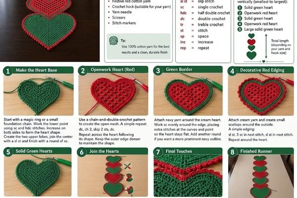 🎄 Christmas Heart Crochet Table Runner ❤️💚