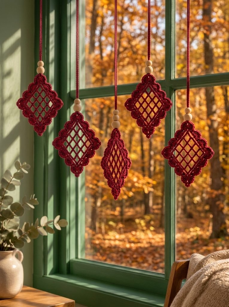 Crimson Lattice Window Ornaments Crochet Pattern