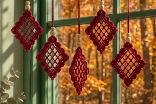 Crimson Lattice Window Ornaments Crochet Pattern