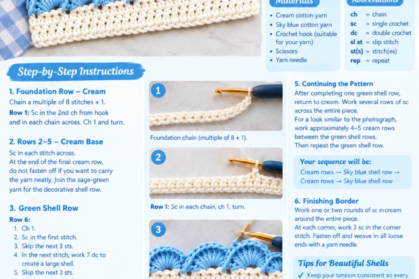 How to Crochet a Two-Color Sky Blue Scalloped Shell Stitch (Free Crochet Pattern)