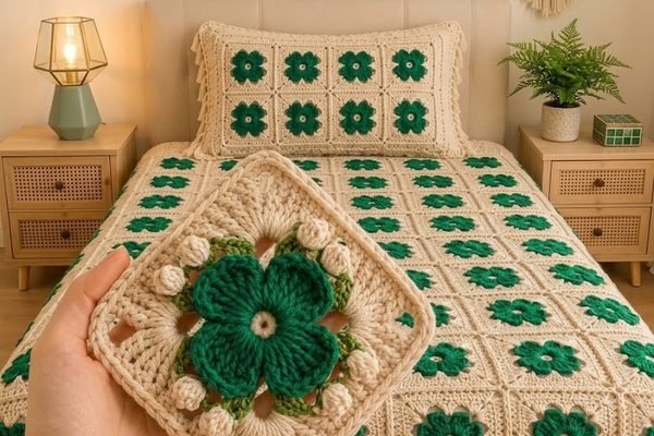 3D Flower Crochet Granny Square Bedspread Pattern