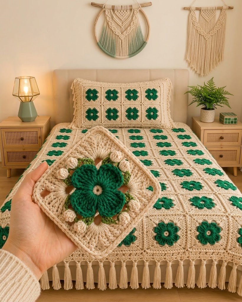 3D Flower Crochet Granny Square Bedspread Pattern