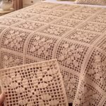 Cozy Chic Crochet Bedspread: Light Coffee Floral Motif Pattern