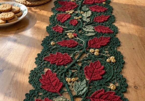 Christmas Evergreen Vine Crochet Leaf Table Runner Pattern