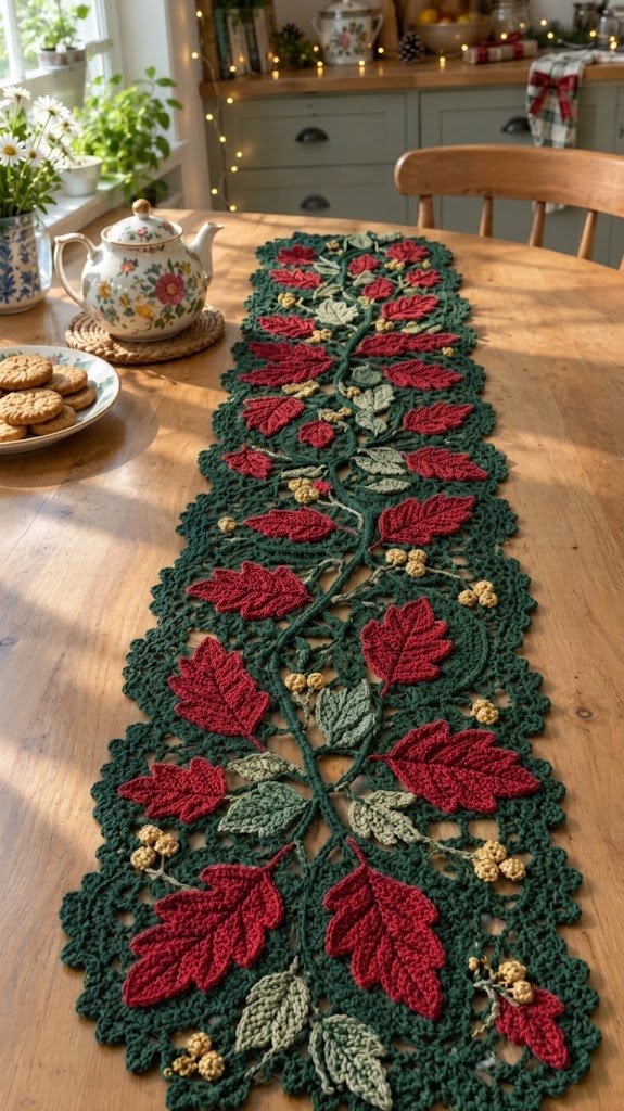 Christmas Evergreen Vine Crochet Leaf Table Runner Pattern