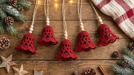Frosted Crimson Lace Bell Ornament Crochet Pattern